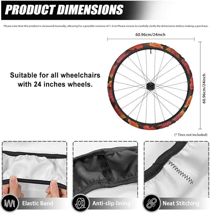 Wheelchair Wheel Covers Maple Leaf Pattern 2 PCS Wheelchair Tyre Covers Neoprene Wheel Cover for Transport Wheelchair Wheels Thanksgiving Day Decorations