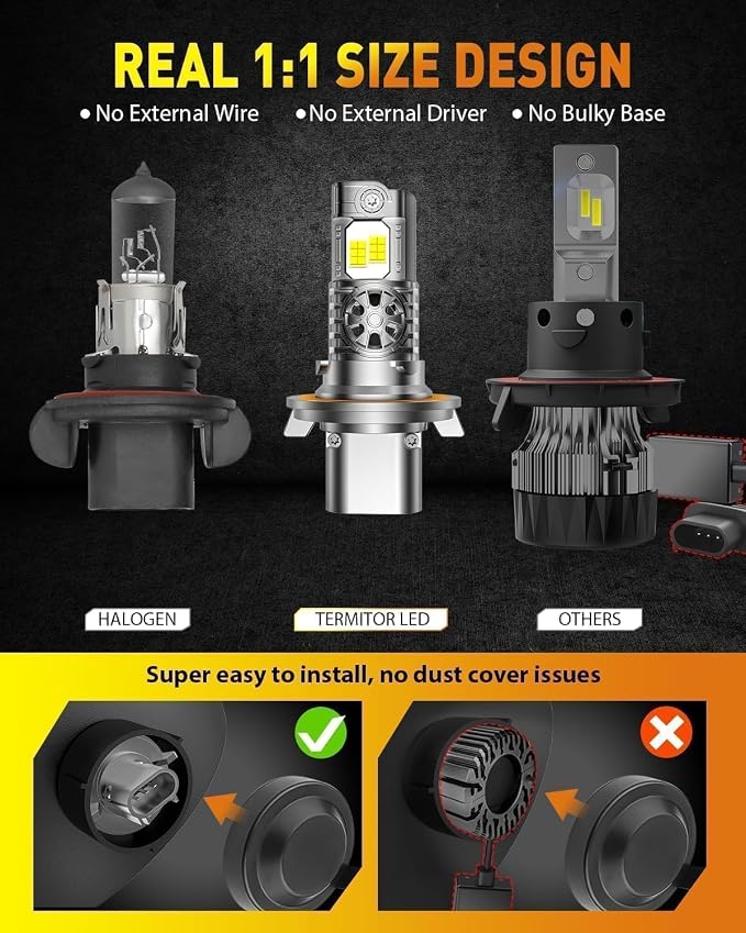 Termitor 2026 Upgraded 9008/H13 Bulbs, 15X Brighter Off Road Fog Lights | 90,000LM 6500K Cool White H13 9008 Light Bulb for UTV ATV Trucks, 3 Minute Installation, IP68 Waterproof, Pack of 2