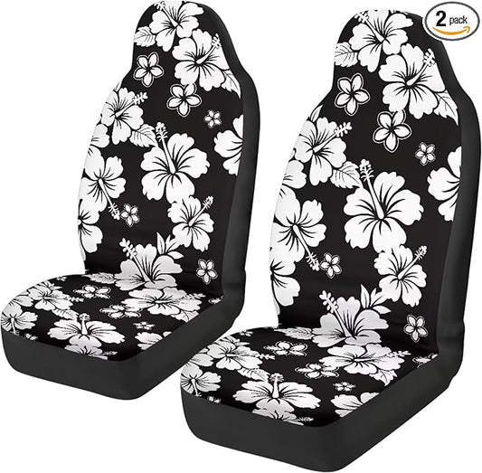 Hawaiian Florals Front Car Seat Cover for Women 2 Pcs Hibiscus Car Seat Covers Removable Automotive Accessories for Most Cars SUVs and Sedans