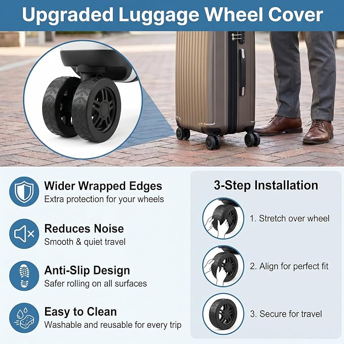16 Pcs Luggage Wheel Covers for Spinner Wheels, Fits 2–2.4 Inch Wheels | Silicone, Wear-Resistant, Anti-Noise, Reduces Vibration, Protects Wheels