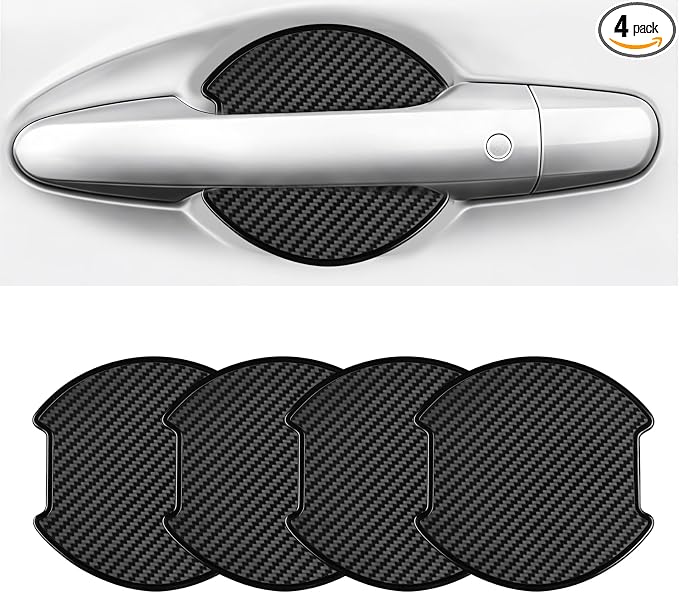 4PCS Car Door Handle Cup Scratch Protectors, TPU Carbon Fiber Door Bowl 3D Sticker, Handle Paint Cover Guard Pad, Universal Door Handle Protective Film for Most Cars (Medium)
