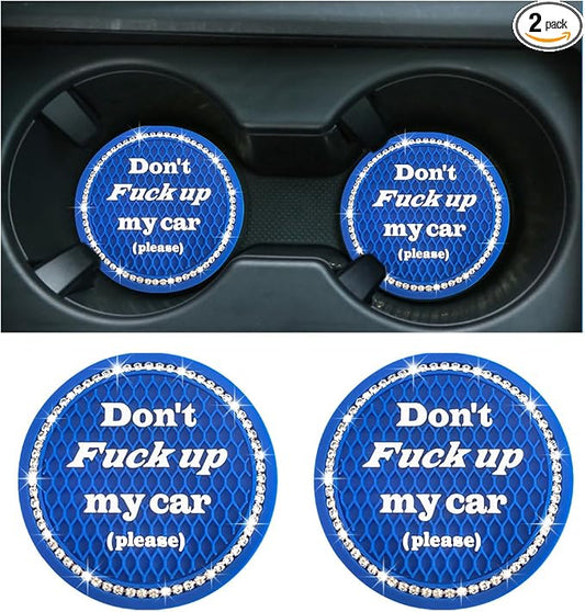 2 PCS Bling Car Cup Coaster, 2.75 Inch Anti-Slip Cup Holder Insert Coasters, Crystal Rhinestone Auto Drink Car Cup Mat for Women Girls, Universal Interior Car Accessories (Dark Blue)