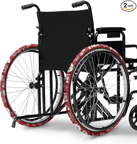 Santa Claus Christmas Wheelchair Wheel Covers for Holiday Wheelchair Tire Cover Wear-Resistant Non-Slip for Home