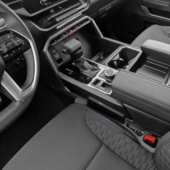 Car Seat Gap Filler Organizer Compatible with Toyota Tundra 2014-2026 Accessories Seat Gap Plug Blocker with Storage Slot Non-Slip Car Cup Holder Coaster Black