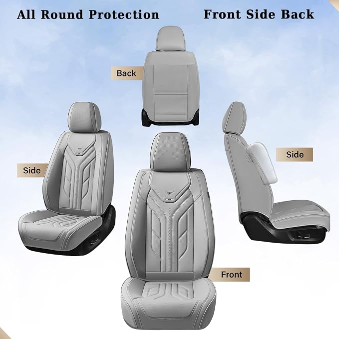 Coverado Seat Covers, Car Seat Covers Front Seats, Leather Seat Covers for Cars, Automotive Seat Covers Car Seat Protector Car Seat Cushion Universal Fit for Most Sedans SUV Pick-up Truck(Grey)