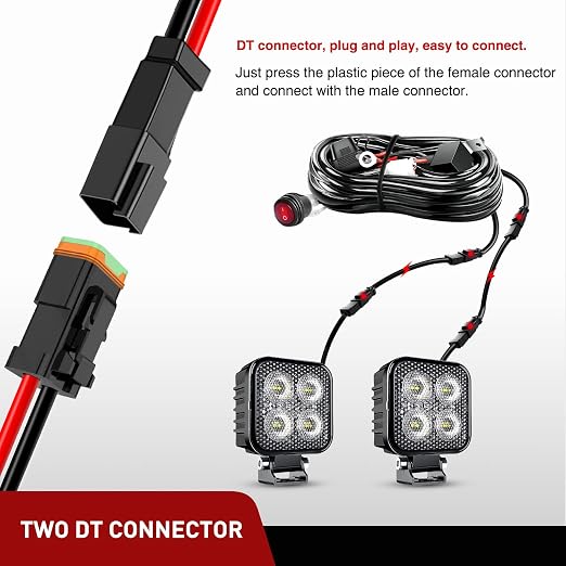 Nilight 2 PCS 16AWG 10 Feet Wiring Harness Extension Kit, Extended Plug and Play 2-pin Socket DT Connector Wire Cord for Offroad LED Light Bar Driving Fog Boat Work Lights