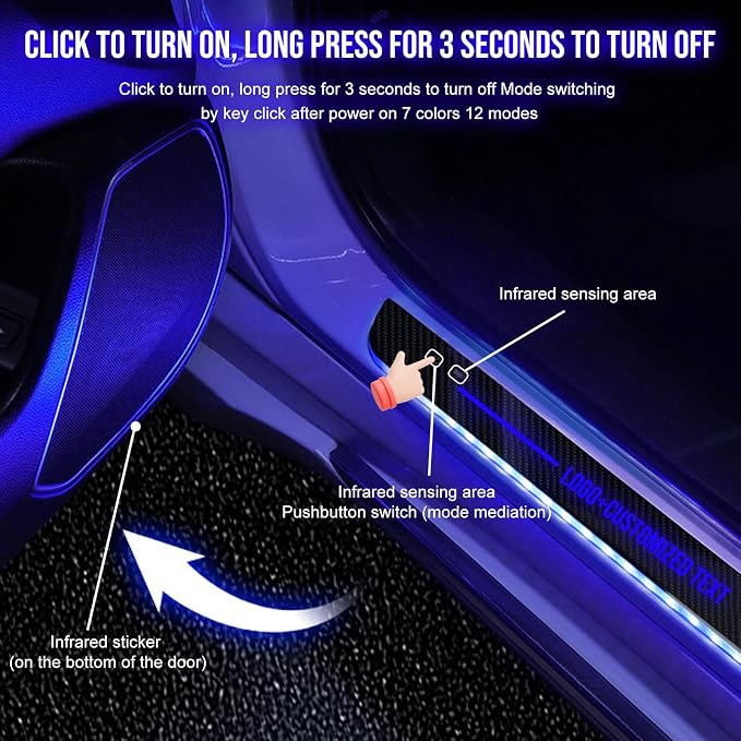 Custom Text Car Door Sill Lights with Auto Sensor, Personalized Logo Car Welcome Lights, USB Rechargeable, 7 Colors Magnetic Attachment Wireless Pedal Lamps, Gift Ideas for Men Women
