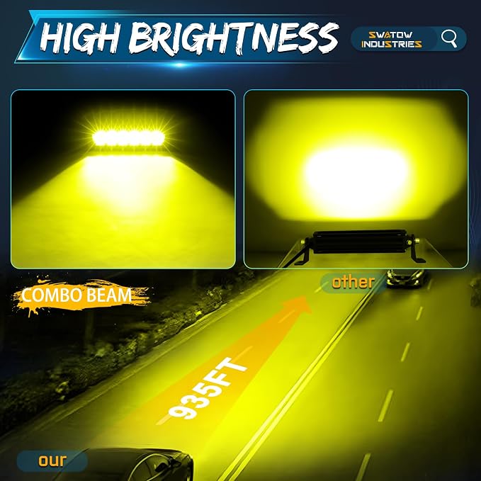 8 Inch Light Bar Single Row 8” Yellow Fog Lights Slim LED Bar Spot Flood Offroad Driving Light for ATV UTV Dirt Bike Motorcycle Truck Pickup