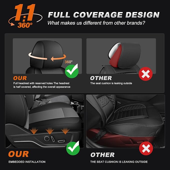 AOMSAZTO Truck Seat Covers for Chevrolet Silverado/GMC Sierra 1500 (2007-2013) 2500 3500 (2007-2014) Black+Gray Faux Leather Car Seat Covers Full Set(Rear 40/60 Split for Crew Cab)