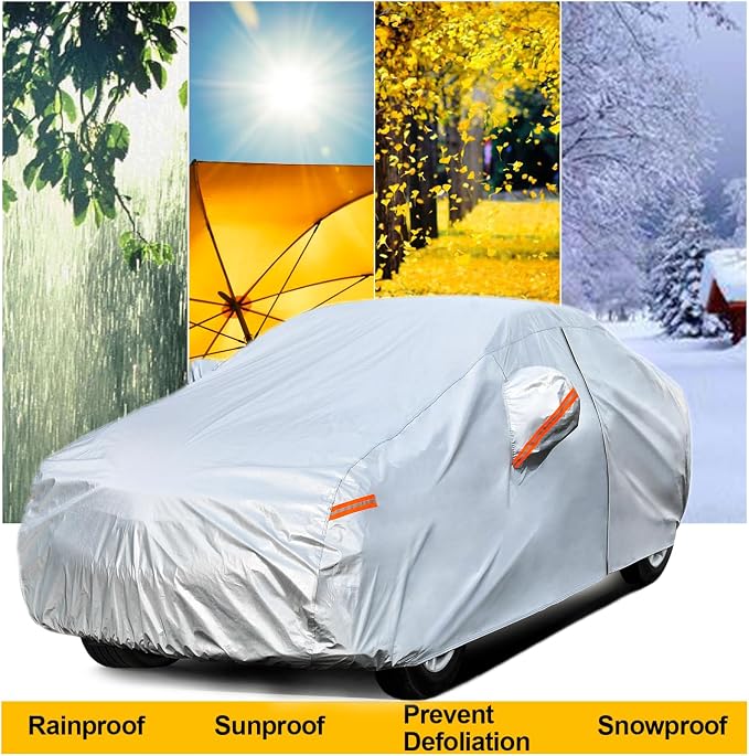 Kayme Car Cover for Automobiles All Weather Waterproof with Lock and Zipper Door, Outdoor Cover Sun Uv Rain Protection, Fit Sedan (186 to 193 Inch) H3