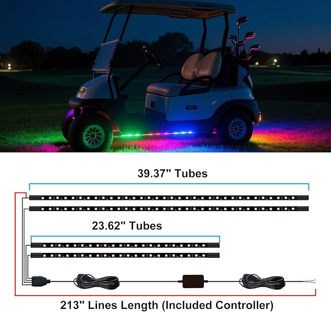 iLSKW Golf Cart Underglow LED Light Strip 4pcs, Golf Cart Underbody Light Kit Remote Control for EZGO Yamaha Club Car 12V-80V Input 4pcs