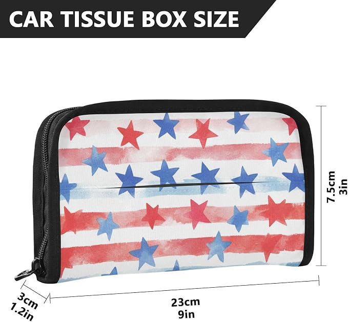 Car Visor Tissue Holder Mask Holder for Car, Car Tissue Box Sun Visor Napkin Holder Car Visor Accessories Adjustable Straps Reusable Durable Easy to Install July 4th Stripes Stars White