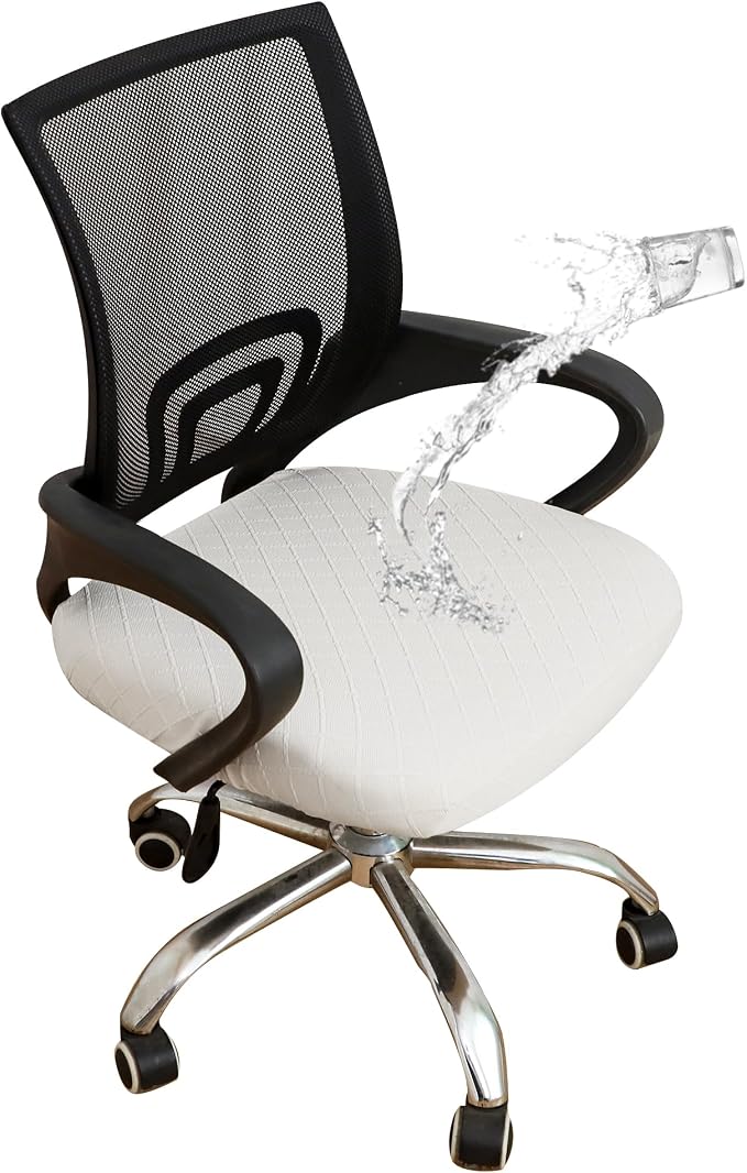 FORCHEER Waterproof Office Chair Seat Cover 20x20 Cream Stretchable Jacquard Desk Chair Seat Cover with Buckles Bottom Only Washable Removable