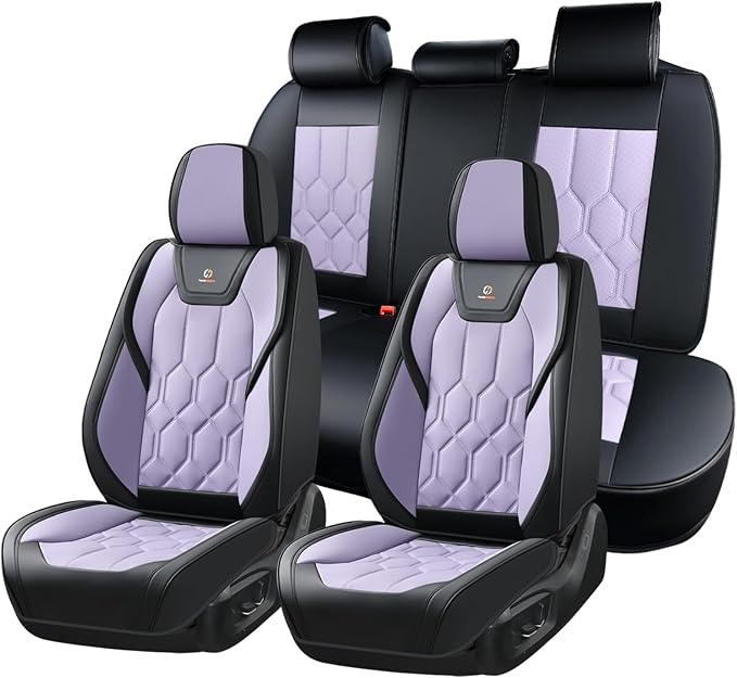 Huidasource Black&Purple Car Seat Covers, Universal Fit for Cars SUVs Truck | Full Coverage Leather Seat Cover, Airbag, Cupholder Compatible, Seat Function Retain, Easy Install with Velcro