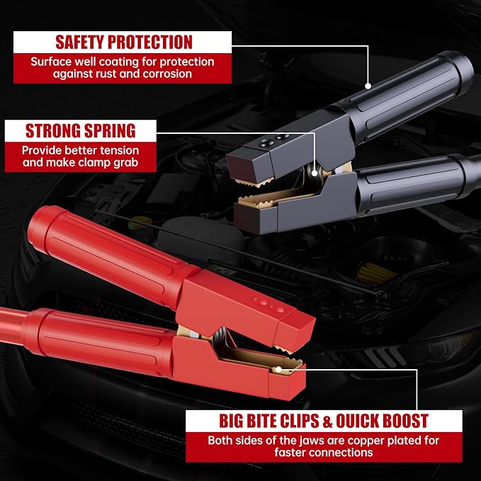 Heavy Duty Jumper Cables for Car Battery, 1 Gauge 30 Feet 900AMP Quick Connect Booster for Jump Starting Dead or Weak Batteries, Suitable for 8L Gas & 6L Diesel, Carrying Bag Included