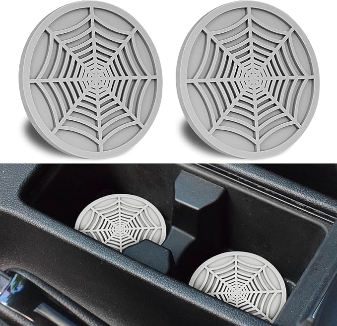 Car Cup Holder Coasters, Cute and Creativity Cup Holder Insert Coaster Car Interior Accessories-2.75 inch Silicone Anti Slip Spider Web Car Coaster-Universal (Pack of 2)