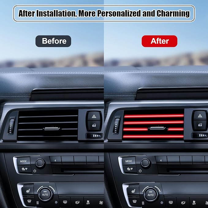 20 Pieces Universal Car Air Conditioner Vent Trim Decoration Strip Accessories, Waterproof Flexible Shiny Auto Car Interior Accessories for All Air Vent Outlet (A-Red - 20 Pieces)