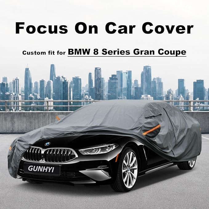 GUNHYI Premium Car Cover Custom Fit BMW 8-Series Gran Coupe, 16 Layers Heavy Duty Car Cover Waterproof All Weather with Zipper Door for Sun Rain Snow Dust Uv Protection