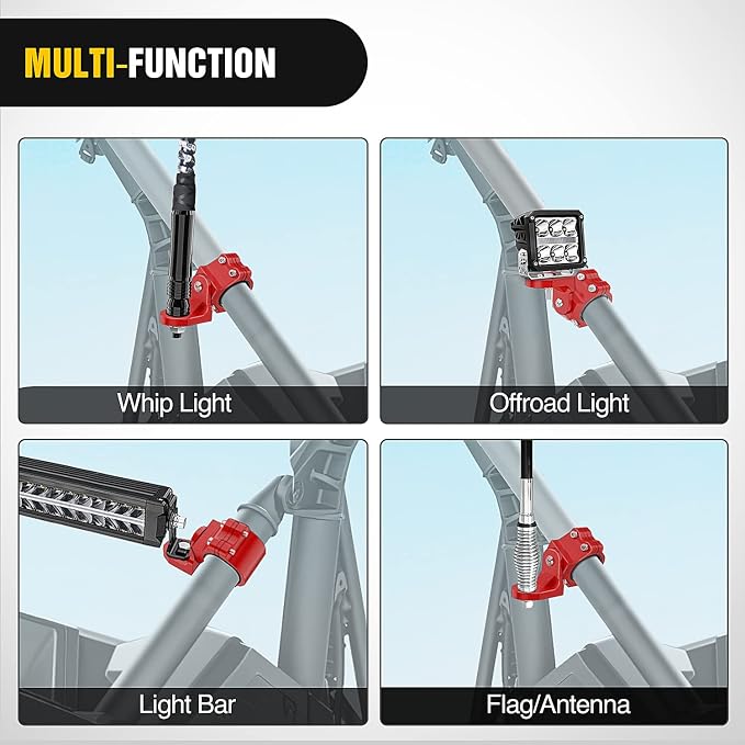 Nilight UTV Flag Antenna Mount Whip Light Mounting Bracket Red Adjustable Heavy Duty for 1.5" to 1.75" and 1.75" to 2" for Polaris RZR Ranger Can Am Maverick X3 Talon