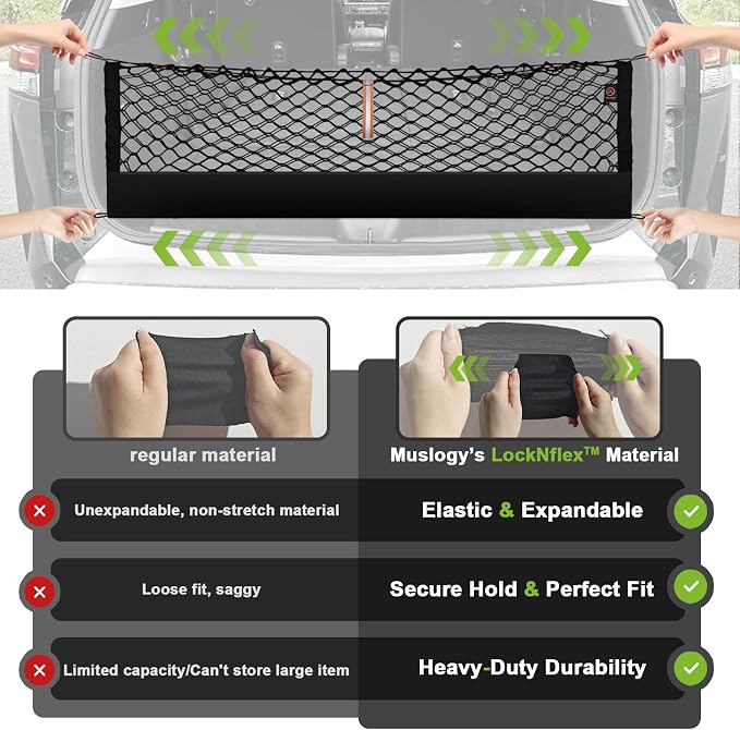 Muslogy Truck Bed Cargo Net Trunk Netting Compatible with 2018-2025 2026 Toyota Camry Accessories, Pickup Cargo Organizer SUV Sedan Storage Net w/Heavy Duty Carabiners