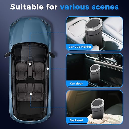 Keria Car Trash Can Bin with Lid - Mini Car Garbage Can Cup Holder-Small Leakproof Vehicle Trash Garbage Can Bin-Automotive Car Organizers and Storage for Back Seat SUV Vechile Accessories (Sliver)