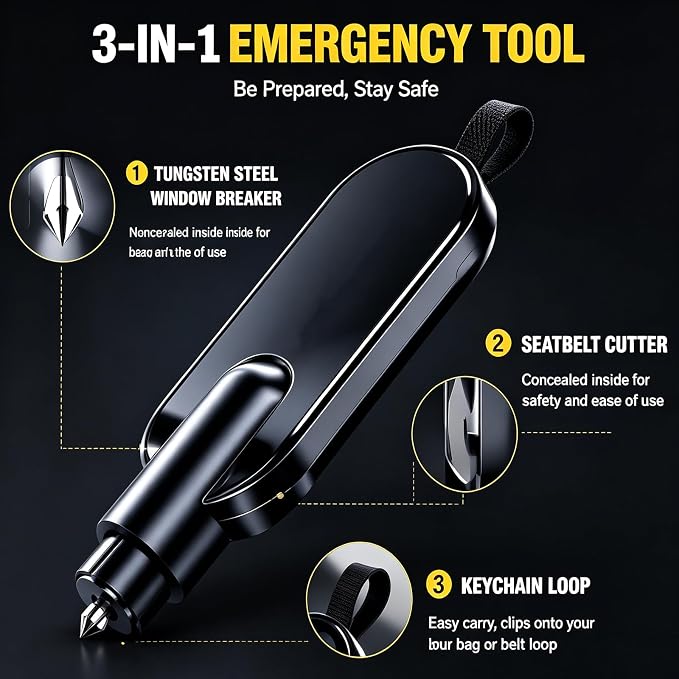 TERRASTRIKE Car Escape Tool Key Chain, Emergency Window Breaker & Seat Belt Cutter, Vehicle Safety Hammer, Car Glass Breaker Tool for Rescue