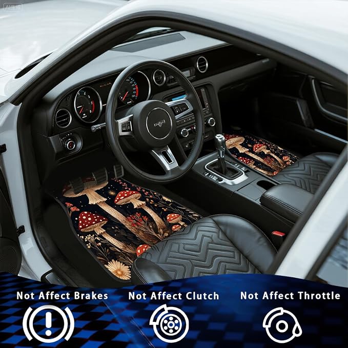 Mushroom Car Floor Mats Set of 4 Red Moon Star Night Wildflower Magic Automotive Foot Mats Rugs Carpet for Car Non-Slip Auto Car Accessories Universal Fit for Car SUV Truck Van
