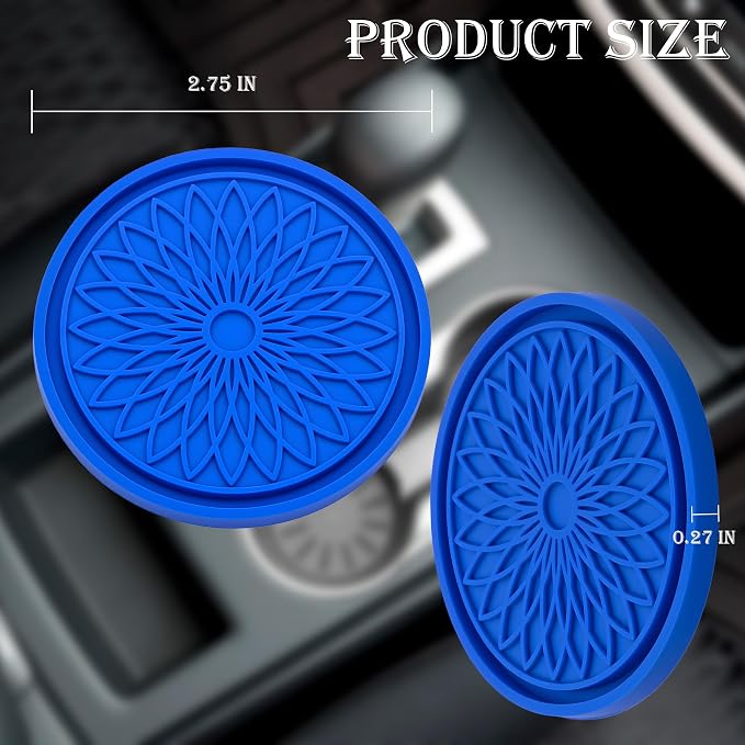 2-Pack Car Cup Holder Coaster Inserts, 2.75 Inch Non-Slip Silicone Liners, Shockproof Drink Holder Mat for Women Men, Universal Fit for Most Vehicles (Deep Blue)