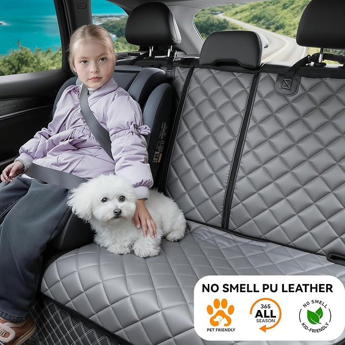 Dog Truck Seat Cover for Back Seat,Waterproof Back Seat Cover for Truck,Heavy-Duty Scratchproof Pu Leather Bench Seat Covers for Trucks Ford F-Series/Chevrolet Silverado/Ram/Jeeps (Grey, X-Large)