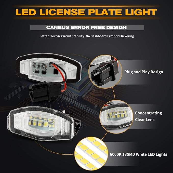 POPMOTORZ LED License Plate Lights Assembly Compatible With 2003-2012 Honda Civic Accord MR-V/Pilot Odyssey City MK4 & 1999-2009 Acura MDX RI TI TSX ILX RDX - 2 Pack 18 SMD Xenon White