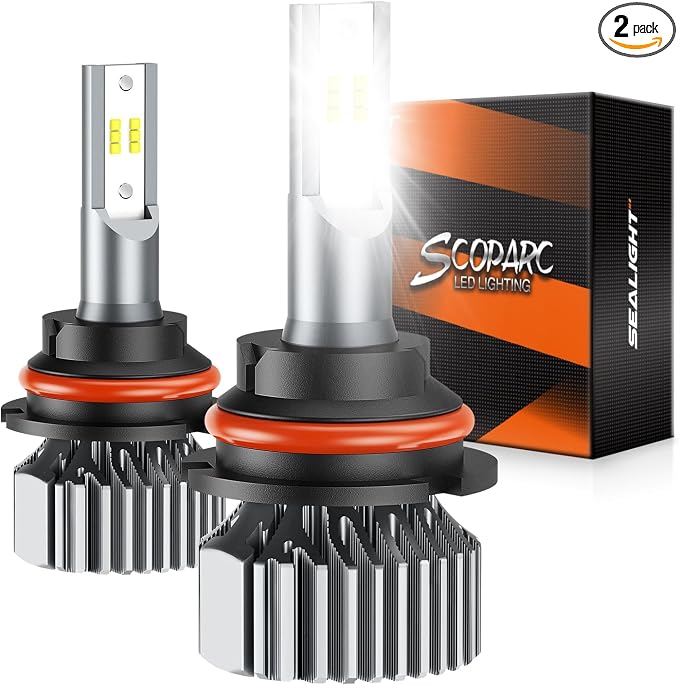 SEALIGHT 9007 Fog Light Bulbs, 64000LM 6000K Cool White, Real 1:1 Size 3 Min Plug-N-Play, No Noise Fanless 7055 Aluminum Alloy Self-Cooling Design, IP67 HB5 Bulbs Box of 2