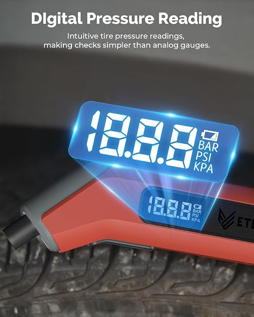 ETENWOLF T300 Plus Tire Pressure Gauge 200 PSI, Digital Tire Gauge with Bright LED Display, Tire Gauges for Tire Pressure with Presta Valve Adaptor (Space Grey)