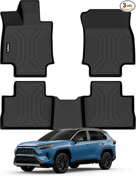 Floor Mats for Toyota RAV4 2019-2025 (Include Hybrid) | All Weather TPE Floor Liners, Custom Fit Floor Mat for RAV4, Front&Rear 2 Row Car Mats & Door Sills