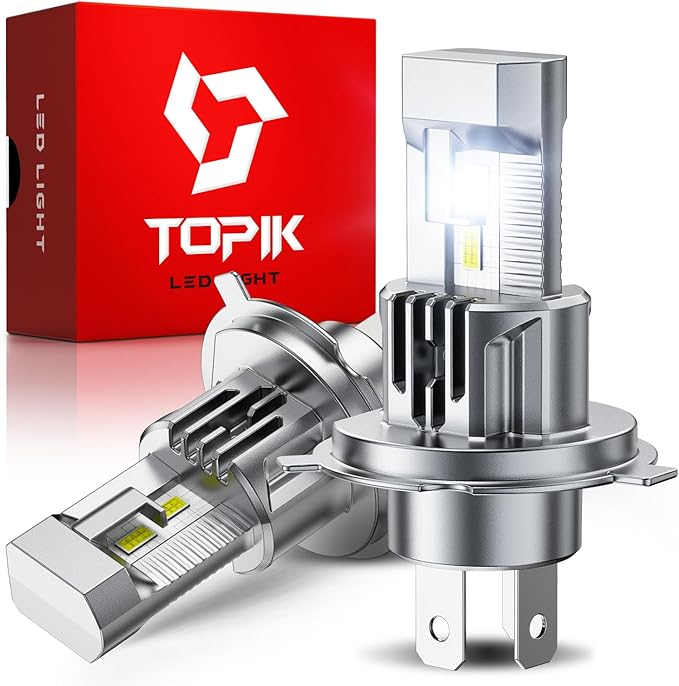 TOPIK H4 9003 Light Bulbs, 50000LM, 1000% Ultra-Bright 6500K Cool White | 1:1 Size, 9003 HB2 Light Bulbs or Off Road Light, No Adapter Required, 99% Compatibility, 2PCS