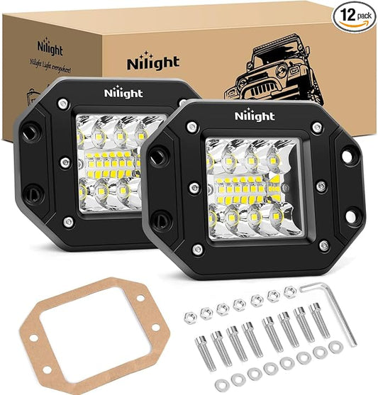 Nilight 2PCS 42W Flush Mount LED Light Pods Spot Flood Combo Backup Reverse Driving Headlamp Mount on Bumper Grille for 4x4 Offroad Truck SUV (Pack of 12)