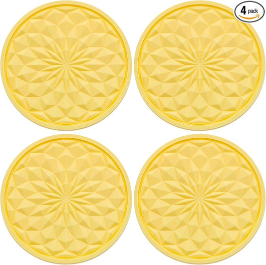 4 Pack Silicone Car Cup Holder Coaster – 2.75 Inch Non-Slip Drink Mat, Universal Fit for Most Vehicles – Cute & Functional Auto Accessories (Yellow)