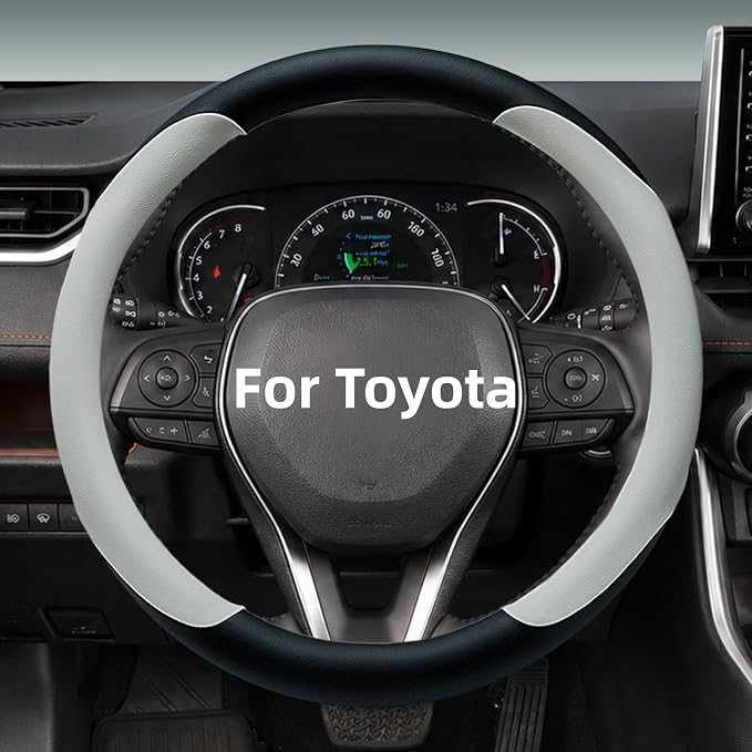 Yangday Leather Steering Wheel Cover for Toyota RAV4 Corolla Camry Highlander, 14.5-15 inches Car Steering Wheel Cover with Non-Slip Breathable (White)