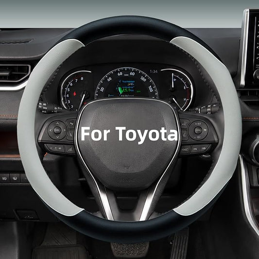 Yangday Leather Steering Wheel Cover for Toyota RAV4 Corolla Camry Highlander, 14.5-15 inches Car Steering Wheel Cover with Non-Slip Breathable (White)