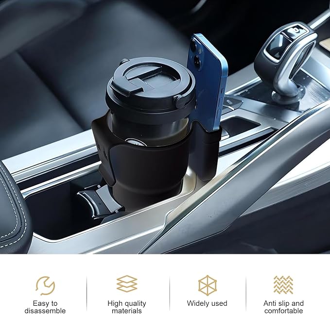 Car Cup Holder Expander, PP Plastic Seat Back Door Side Cell Phone Drink Holder, Back Hanging Mounted Multi-functional Auxiliary Travel Accessory, Universal Fit for Most Cars (Black)