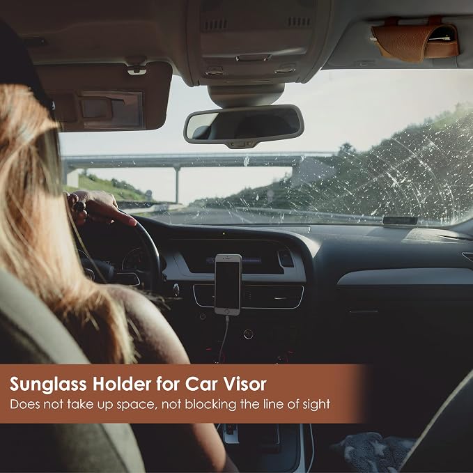 Magnetic Sunglass Holder for Car Visor, Leather Car Glasses Holder | Brown Visor Accessories Eyeglasses Holder Glasses Storage Case