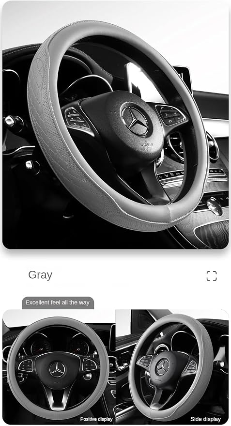 Gray Steering Wheel Cover, Modern Perforated Synthetic Leather with Odorless Rubber Inner, Universal Non-Slip Fit for a Sleek and Clean Car Interior (Gray)