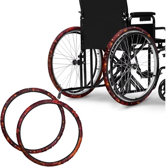 Wheelchair Wheel Covers Maple Leaf Painting 2 PCS Wheelchair Tyre Covers Neoprene Wheel Cover for Transport Wheelchair Wheels Thanksgiving Day Decorations