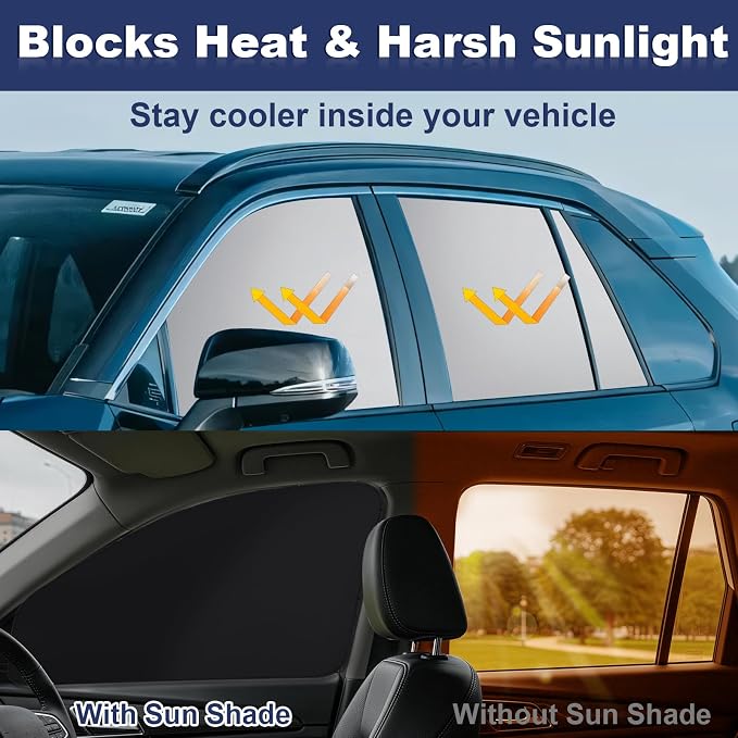 XCBYT Car Window Shades for Side Windows, 4 Pack, Cooling & Privacy | Reflective cooling & privacy for camping and work break. Fits iron frames only; measure first. May not fully cover large SUVs