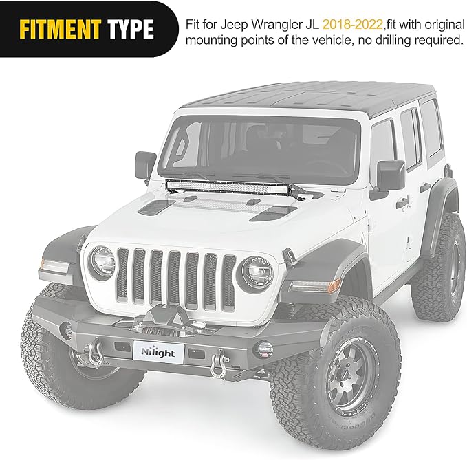 Nilight 2PCS Hood Straight Light Brackets 32 Inch LED Light Bar 2018 2019 2020 2021 2022 2023 2024 2025 2026 Wrangler JL JLU Gladiator JT