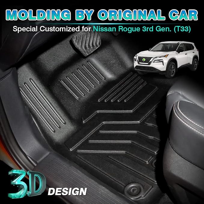 T TGBROS Floor Mats for Nissan Rogue 2021-2026 All Weather Protection TPE 2 Rows Floor Liners Custom Fit for Nissan Rogue Accessories Car Mats Non-Slip Black(Not for Sport)