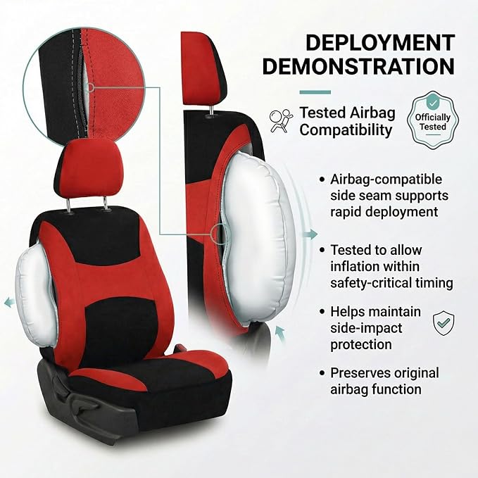 FH Group Universal Car Seat Covers Front Set for SUV Truck Sedan Vans | Waterproof All-Purpose Cloth Seat Cover Set Airbag Compatible Washable Split Bench Protector Interior Upgrade - Red