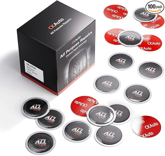 CKAuto 100 PCS All Purpose Tire Repair Patch Kit Heavy Duty 1-4/5"(45mm), Tire Repair Kit Flat for Car Van Truck Bus Bike Motorcycle and Inner Tire, Round Dia 1-4/5"(45mm)