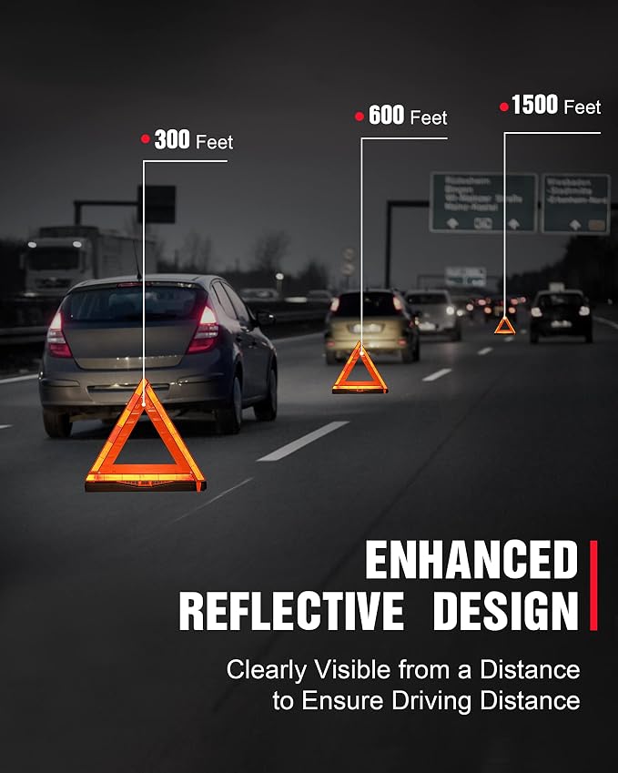 SAFEMATE 3 Pack Warning Triangle DOT Approved, Foldable Emergency Safety Reflective Triangles for Roadside Vehicles Breakdown with Carrying Case