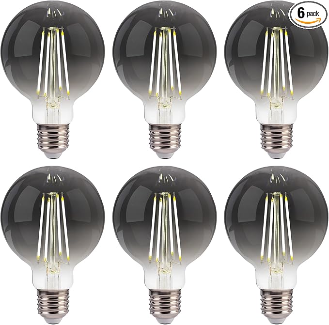 FLSNT 6 Pack G25 LED Globe Edison Bulbs, 5000K Daylight Decorative Light Bulbs, CRI90+ Dimmable, 40W Equivalent, 300LM, E26 Base, Smoky Grey Glass, UL Listed