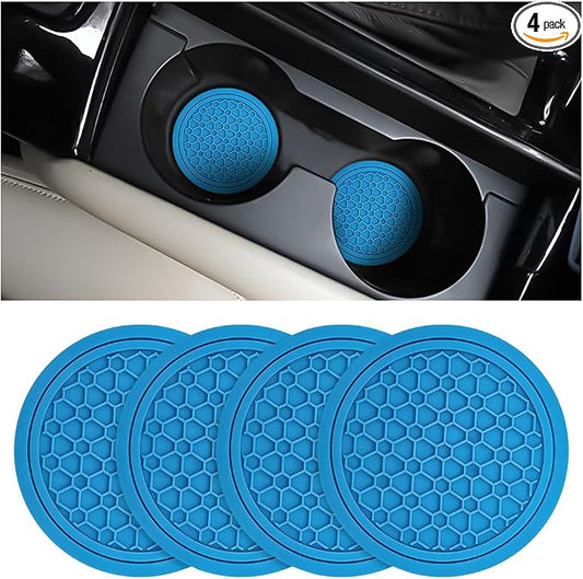 Mandark 4PCS Car Cup Holder Coasters, 2.75 Inch Non-Slip Insert Water Bottle Holder Pads, Dustproof Automotive Interior Accessories Mat, Universal for Vehicles, Trucks, RVs and More (Light Blue)